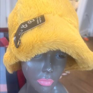 Yellow Faux Fur Bucket Hat